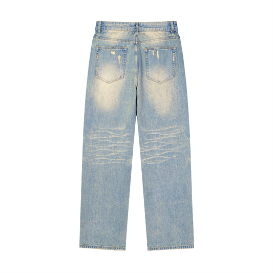 Mens Sun Fade Raw Hem Denim Jeans