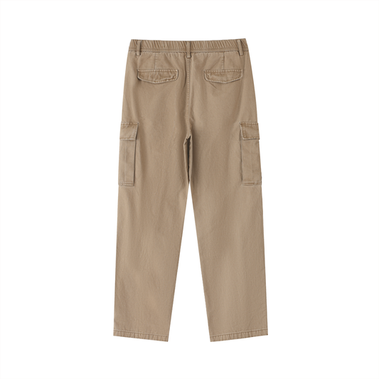 Mens Cotton Elastic-Waist Cargo Pants
