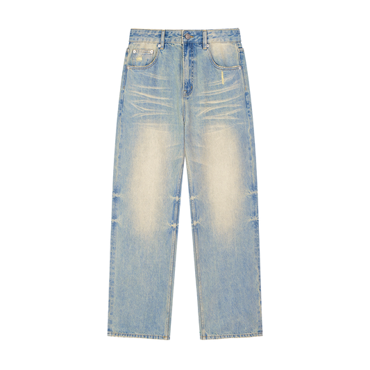 Mens Sun Fade Raw Hem Denim Jeans