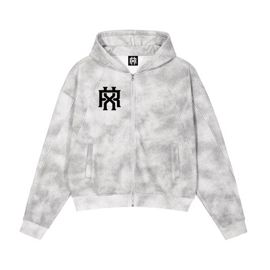 Mens Dirty Washed Zip-Up Fleece Hoodie