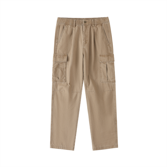 Mens Cotton Elastic-Waist Cargo Pants